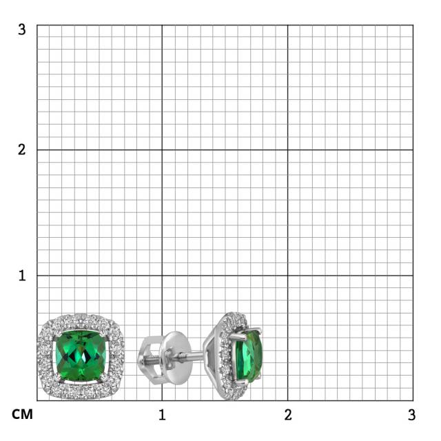 Серьги пусеты из белого золота золота с бриллиантами и турмалинами (057527)