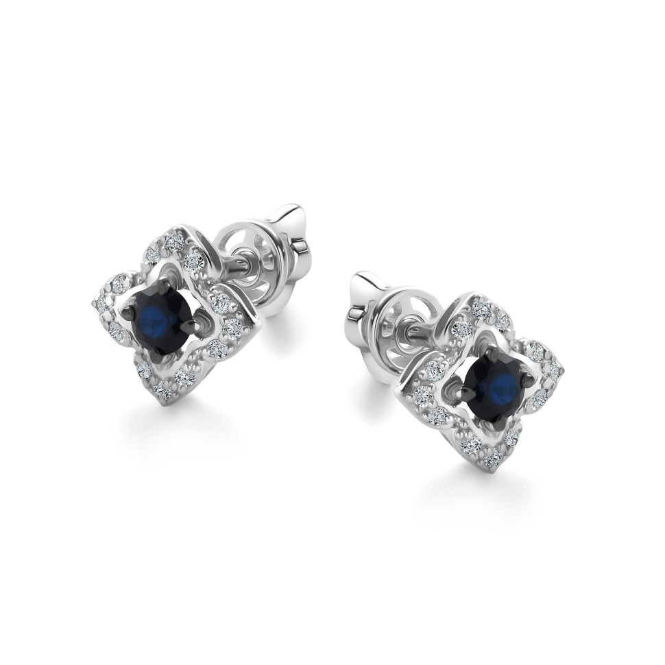 Серьги пусеты из белого золота с бриллиантами и сапфирами (060916)