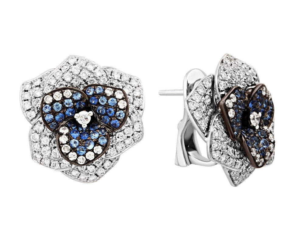 Серьги из белого золота с бриллиантами и сапфирами (011400)