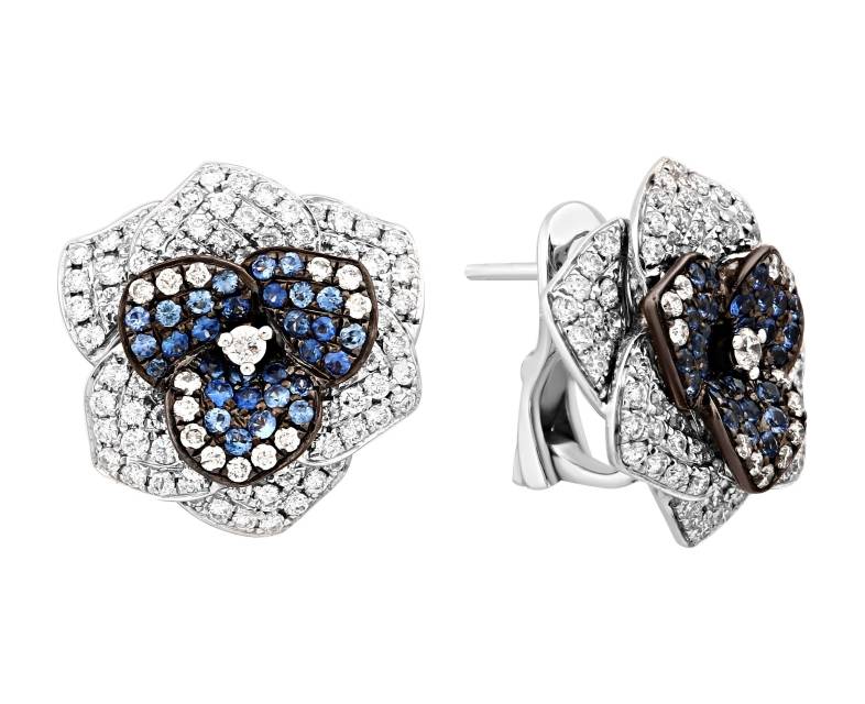 Серьги из белого золота с бриллиантами и сапфирами (011400)