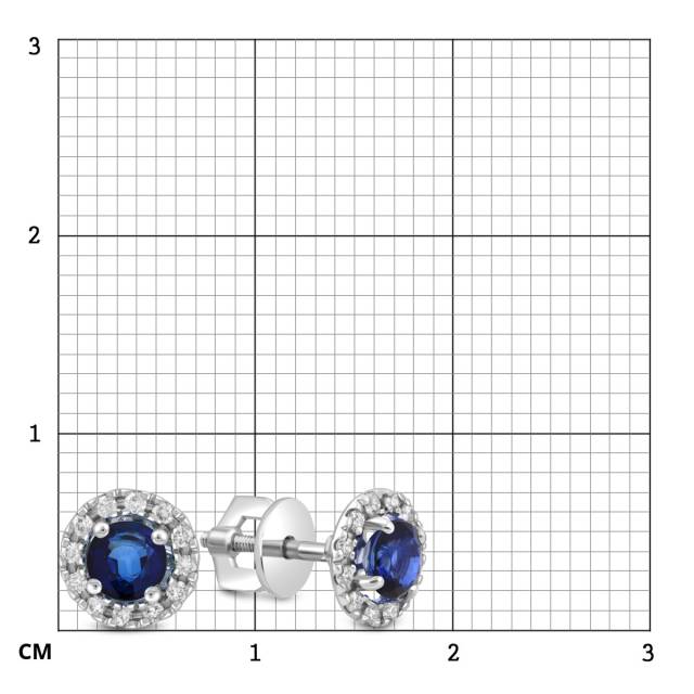 Серьги пусеты из белого золота с бриллиантами и сапфирами (049358)
