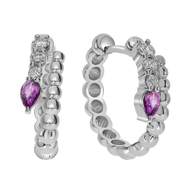 Серьги конго из белого золота с бриллиантами и розовыми сапфирами (060989)