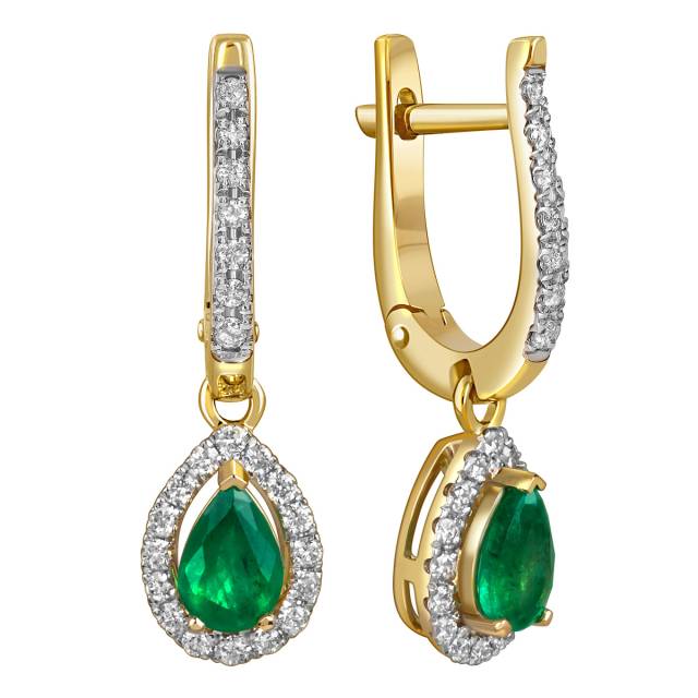 Серьги из жёлтого золота с бриллиантами и изумрудами (063174)