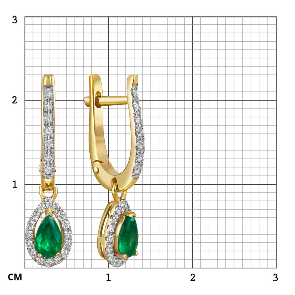 Серьги из жёлтого золота с бриллиантами и изумрудами (063174)