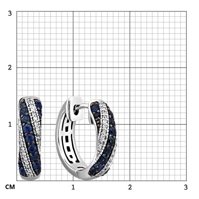 Серьги конго из белого золота с бриллиантами и сапфирами (024602)