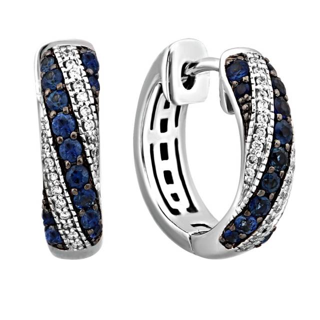 Серьги конго из белого золота с бриллиантами и сапфирами (024602)