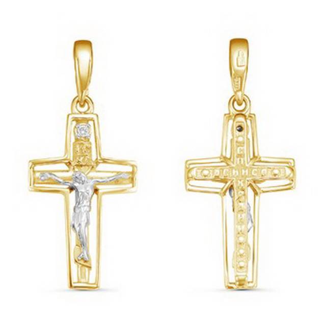 Кулон крест из жёлтого золота с бриллиантом (061245)