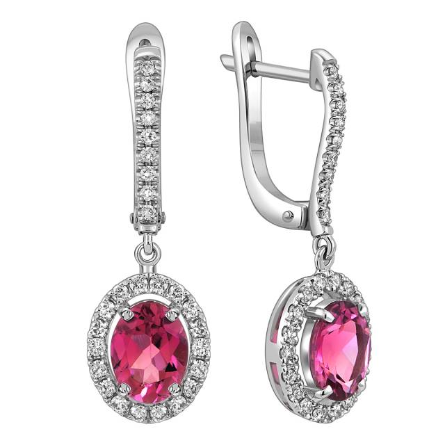 Серьги из белого золота с бриллиантами и турмалинами (058462)