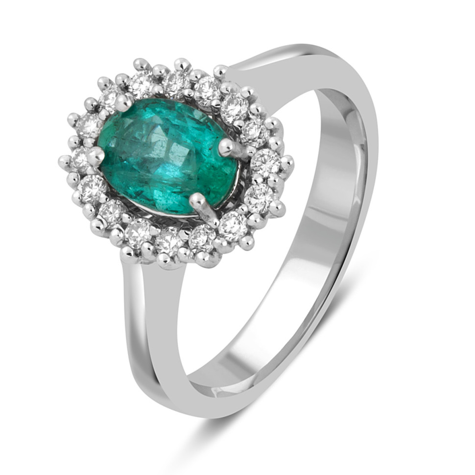 Кольцо из белого золота с бриллиантами и изумрудом (046074)