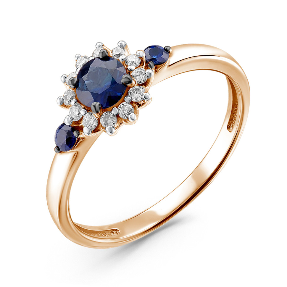 Кольцо из красного золота с бриллиантами и сапфирами (060089)