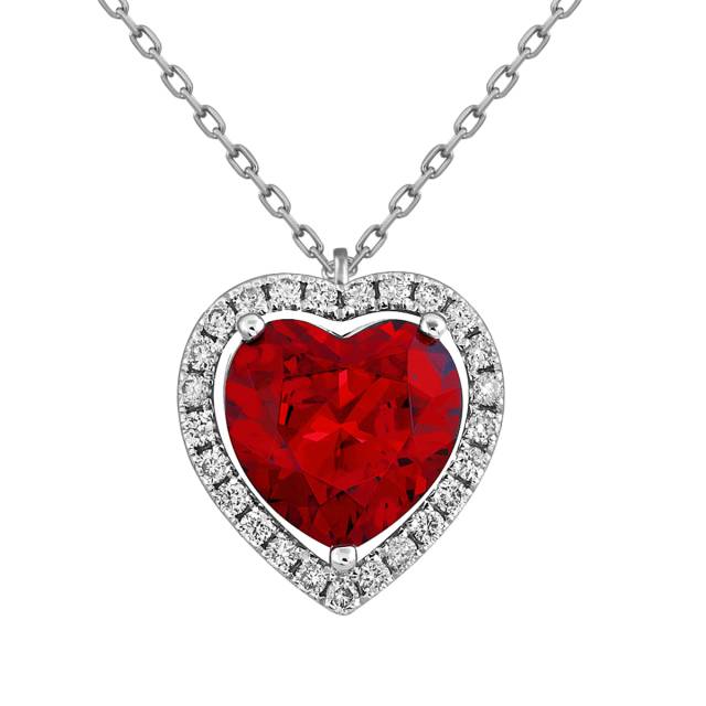 Колье из белого золота с бриллиантами и рубином "Сердце" (060560)