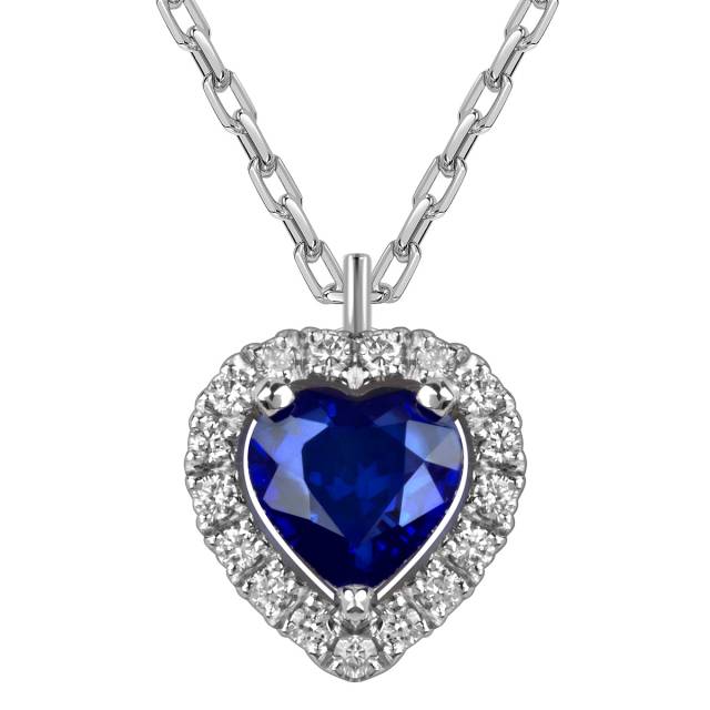 Колье из белого золота с бриллиантами сапфиром "Сердце" (060564)