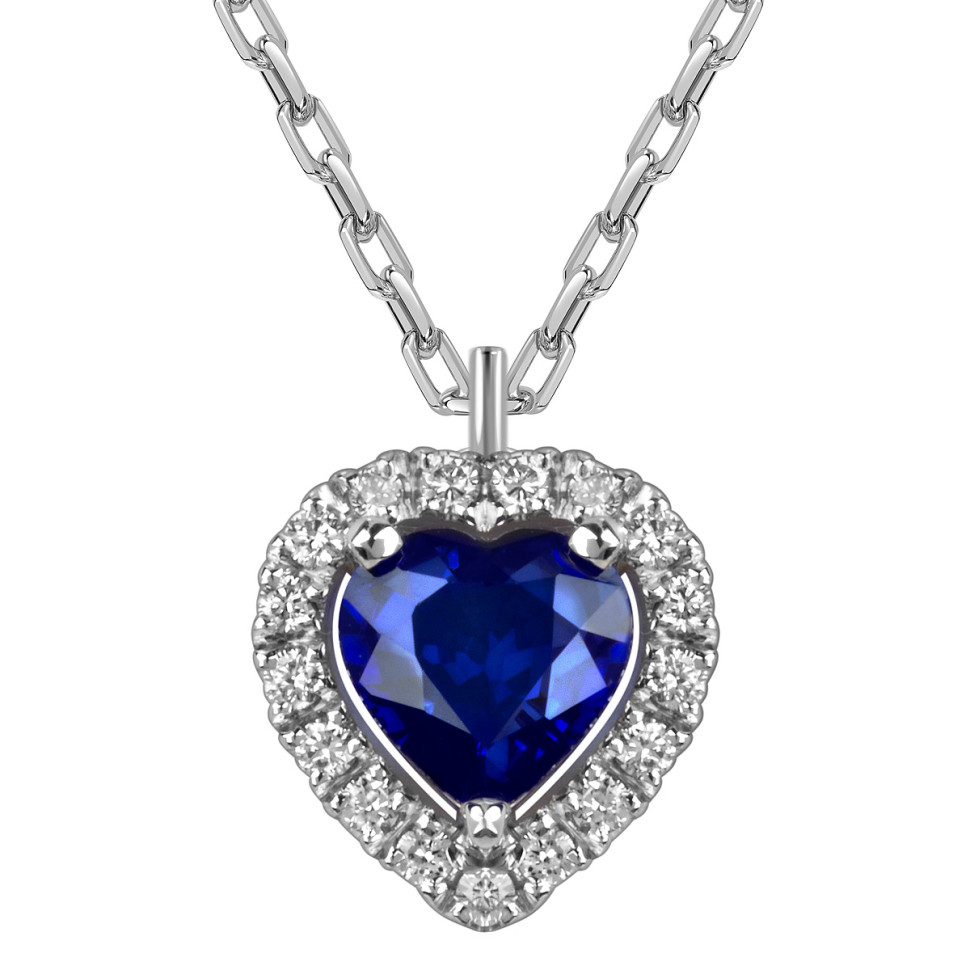 Колье из белого золота с бриллиантами сапфиром 