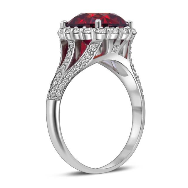 Кольцо из белого золота с бриллиантами и гранатом (058464)