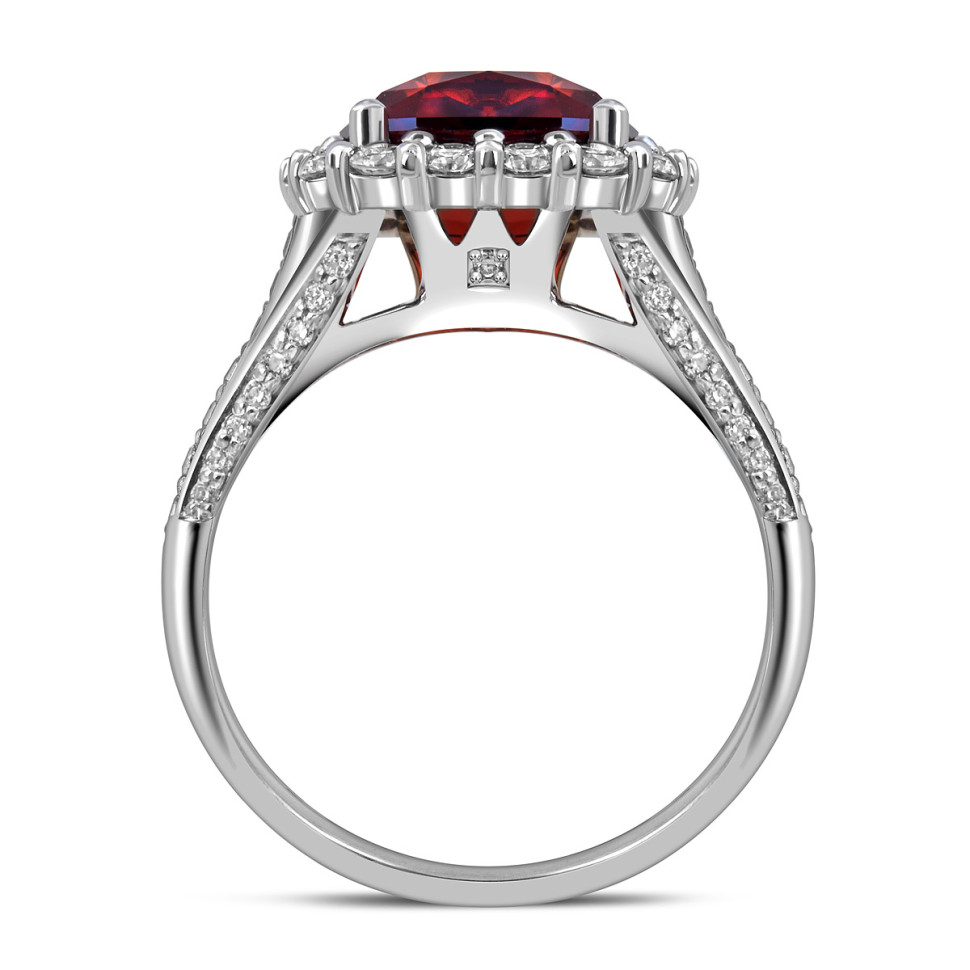 Кольцо из белого золота с бриллиантами и гранатом (058464)