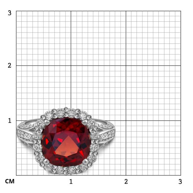 Кольцо из белого золота с бриллиантами и гранатом (058464)