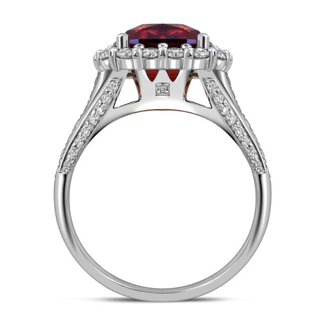 Кольцо из белого золота с бриллиантами и гранатом (058464)