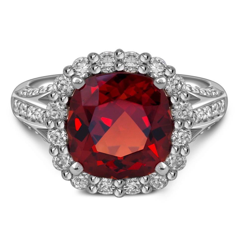 Кольцо из белого золота с бриллиантами и гранатом (058464)