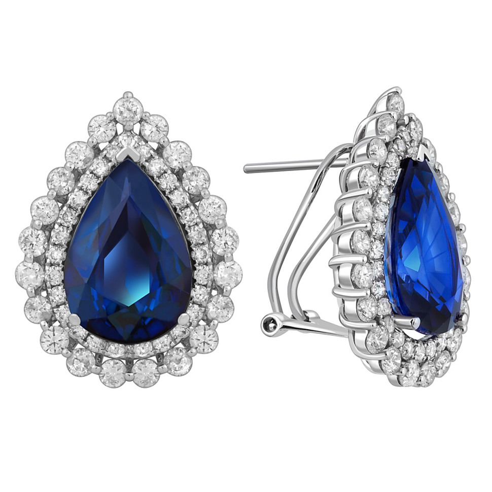 Серьги из белого золота с бриллиантами и сапфирами (047599)