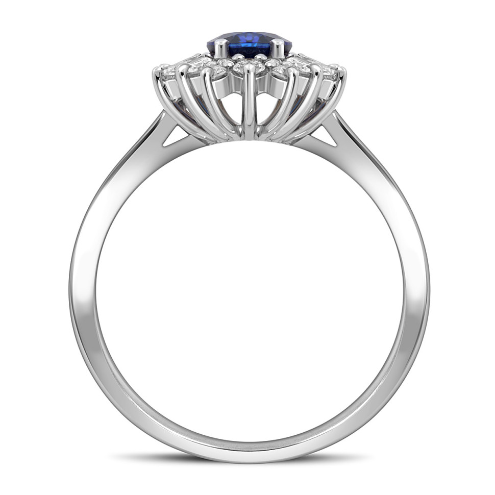 Кольцо из белого золота с бриллиантами и сапфиром (055118)