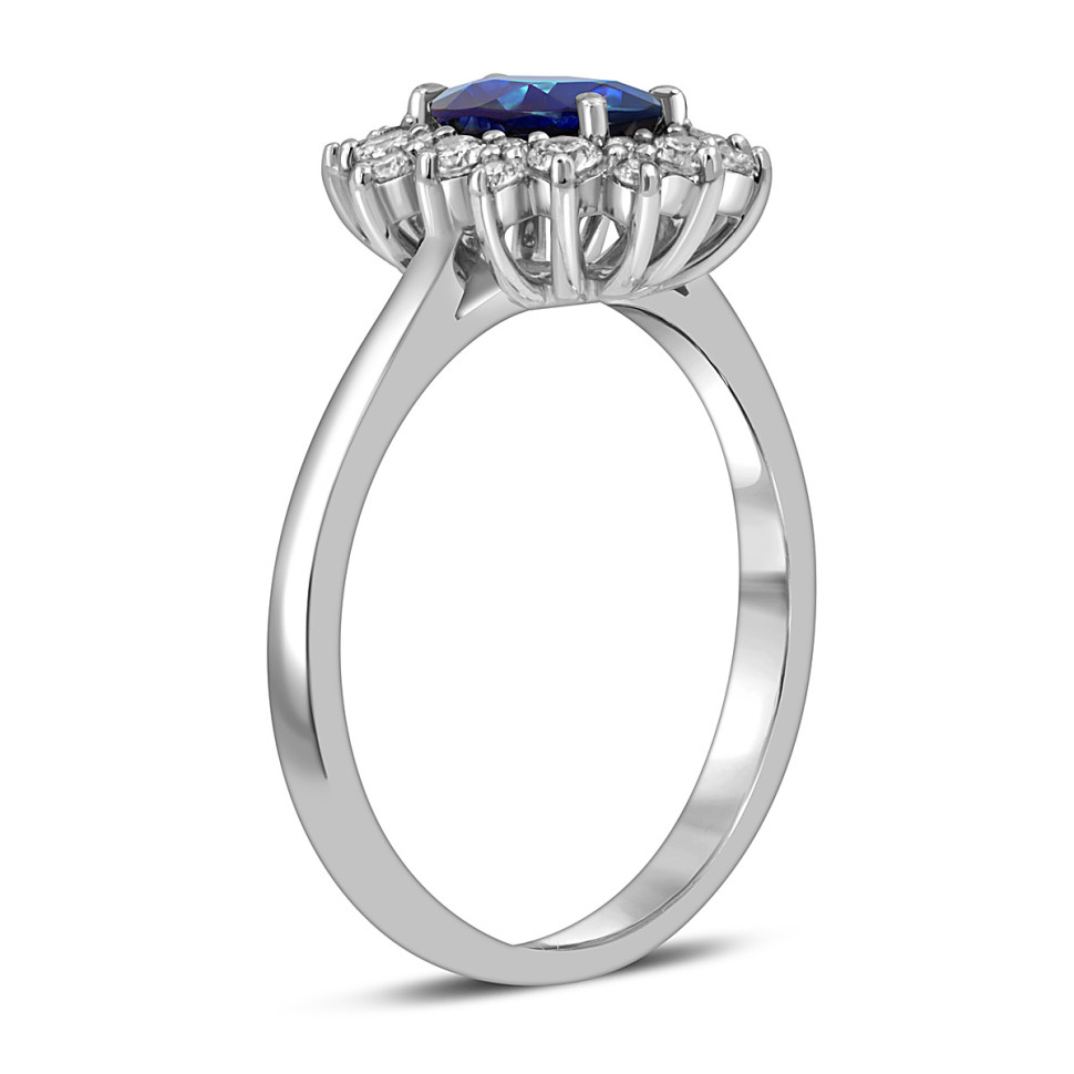 Кольцо из белого золота с бриллиантами и сапфиром (055118)