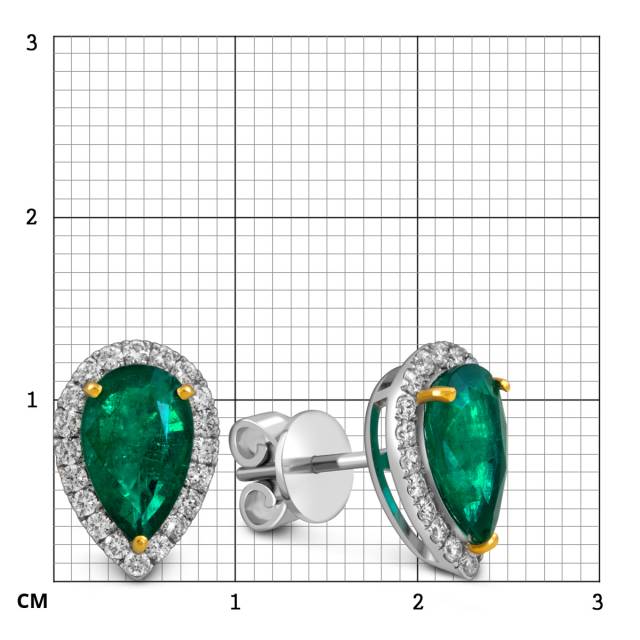 Серьги пусеты из белого золота с бриллиантами и изумрудами (055070)