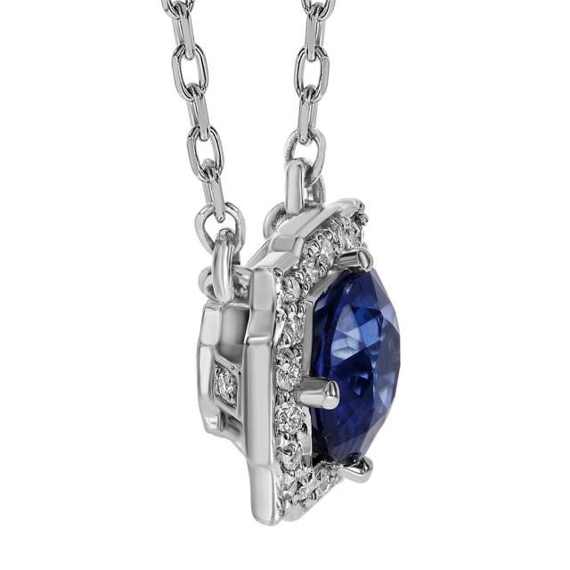 Колье из белого золота с сапфиром и бриллиантами (061634)