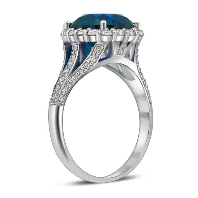 Кольцо из белого золота с бриллиантами и сапфиром (063669)