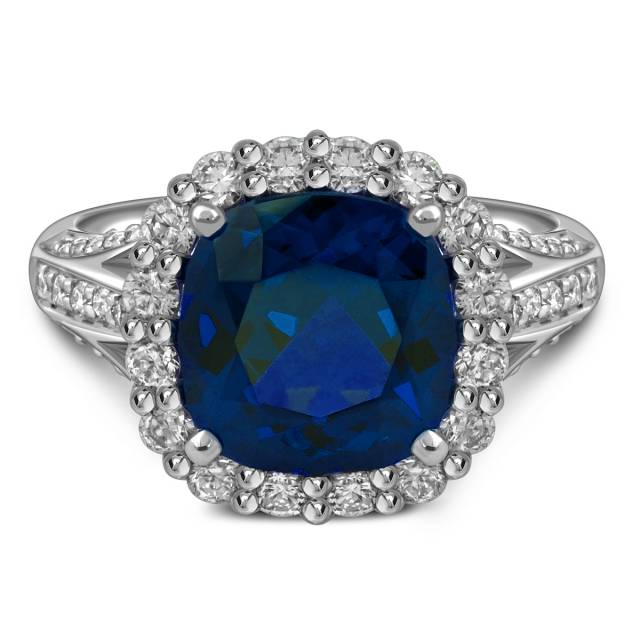 Кольцо из белого золота с бриллиантами и сапфиром (063669)