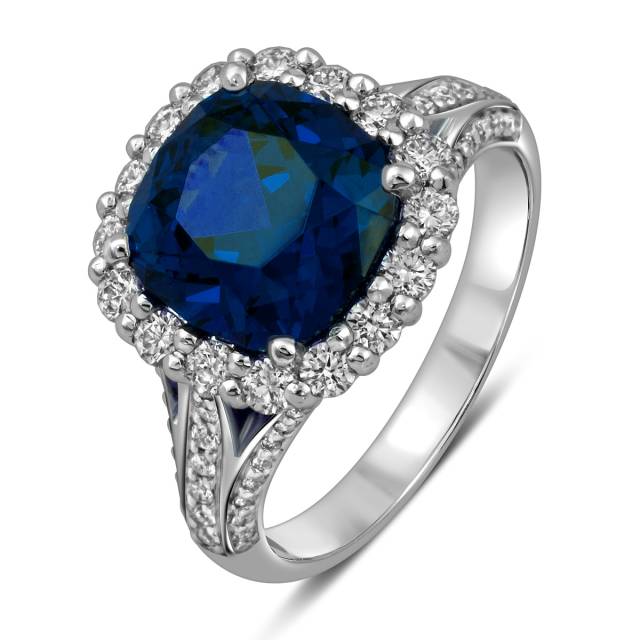 Кольцо из белого золота с бриллиантами и сапфиром (063669)