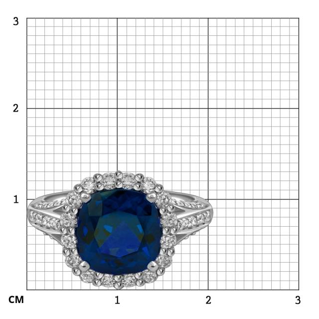 Кольцо из белого золота с бриллиантами и сапфиром (063669)