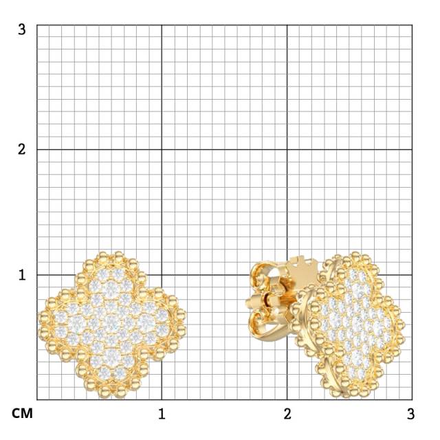 Серьги пусеты из жёлтого золота с фианитами (058610)