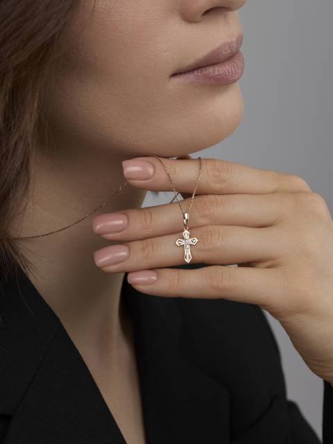 Кулон крест из комбинированного золота с бриллиантом (060912)