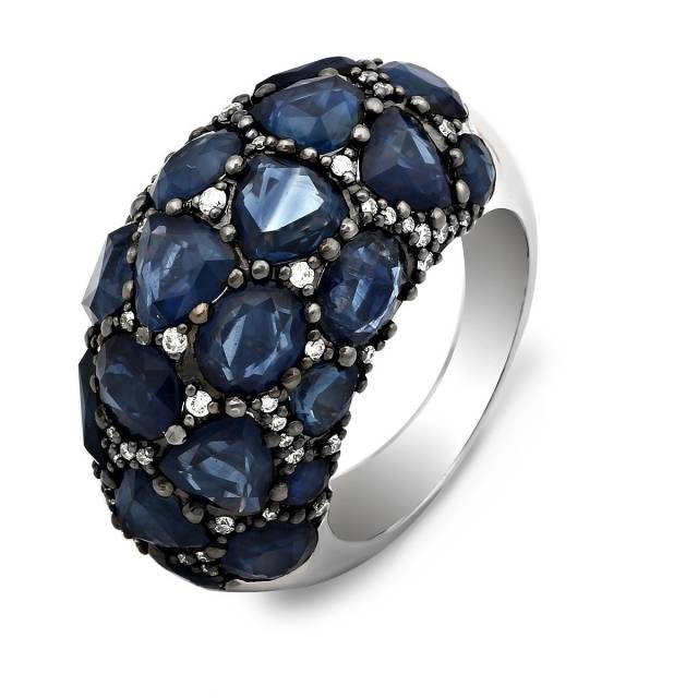 Кольцо из белого золота с бриллиантами и сапфирами (015151)
