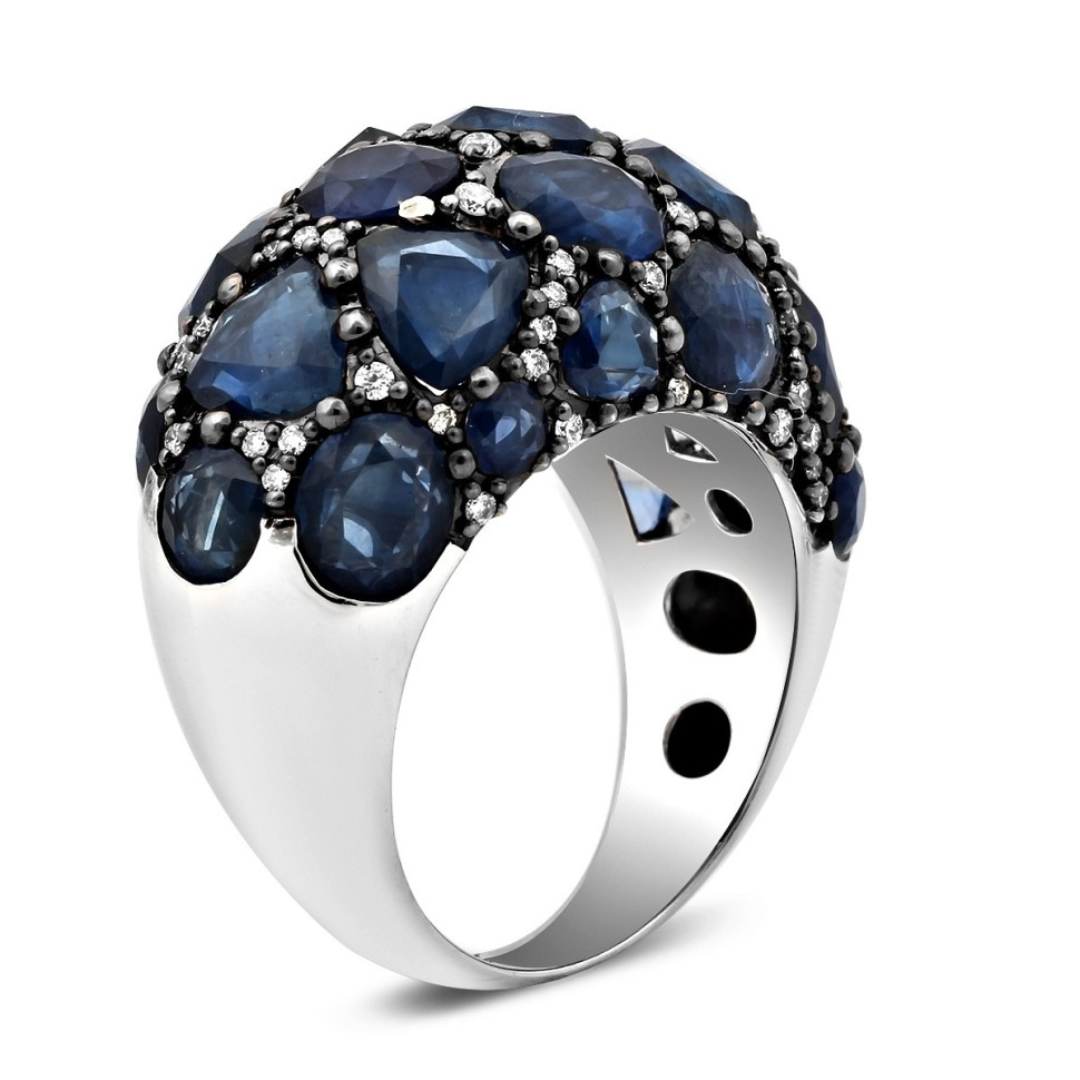 Кольцо из белого золота с бриллиантами и сапфирами (015151)