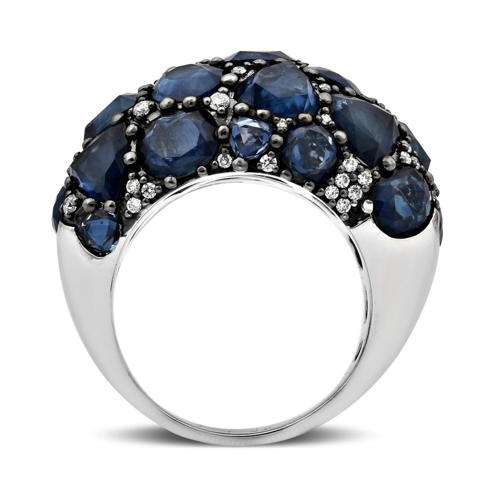Кольцо из белого золота с бриллиантами и сапфирами (015151)