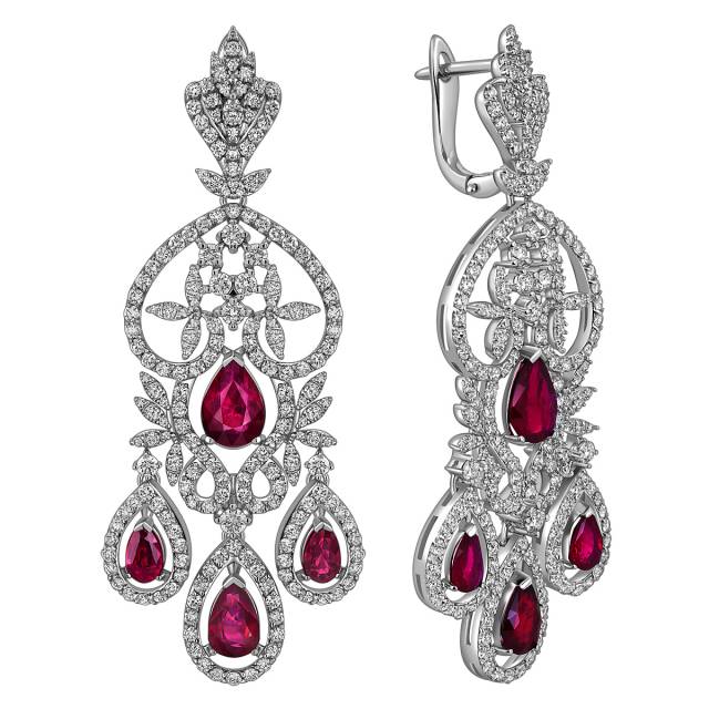 Серьги из белого золота с бриллиантами и рубинами (025577)