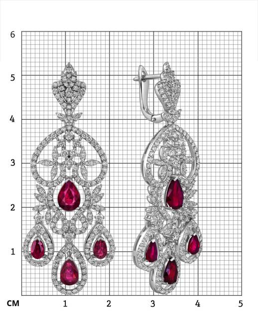 Серьги из белого золота с бриллиантами и рубинами (025577)