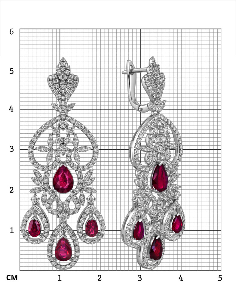 Серьги из белого золота с бриллиантами и рубинами (025577)