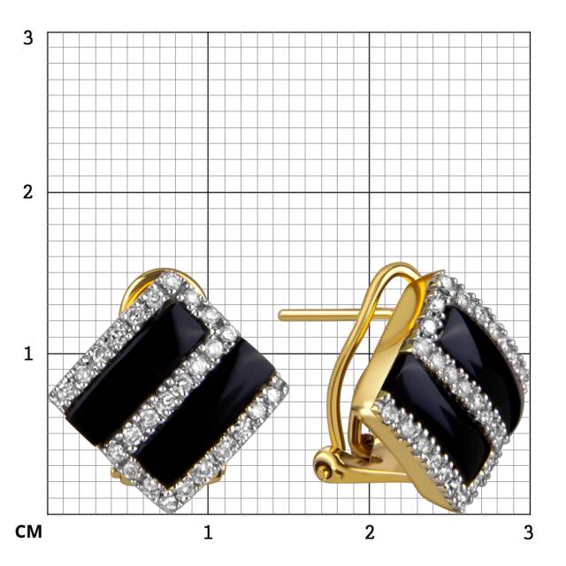 Серьги из жёлтого золота с бриллиантами и ониксом (024271)