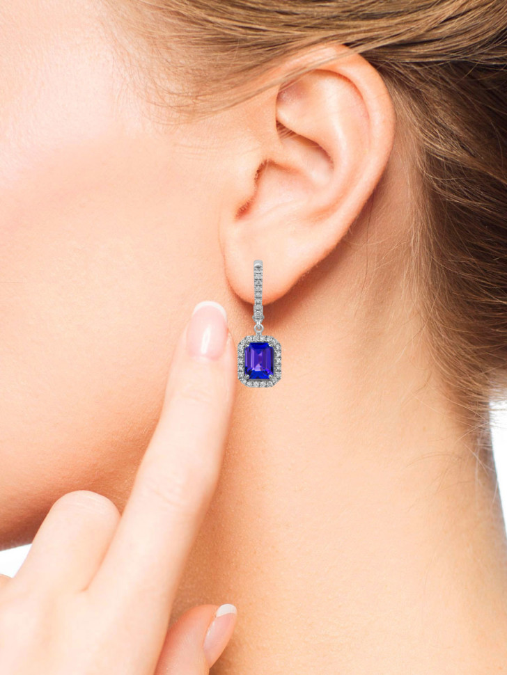 Серьги из белого золота с бриллиантами и танзанитами (059441)