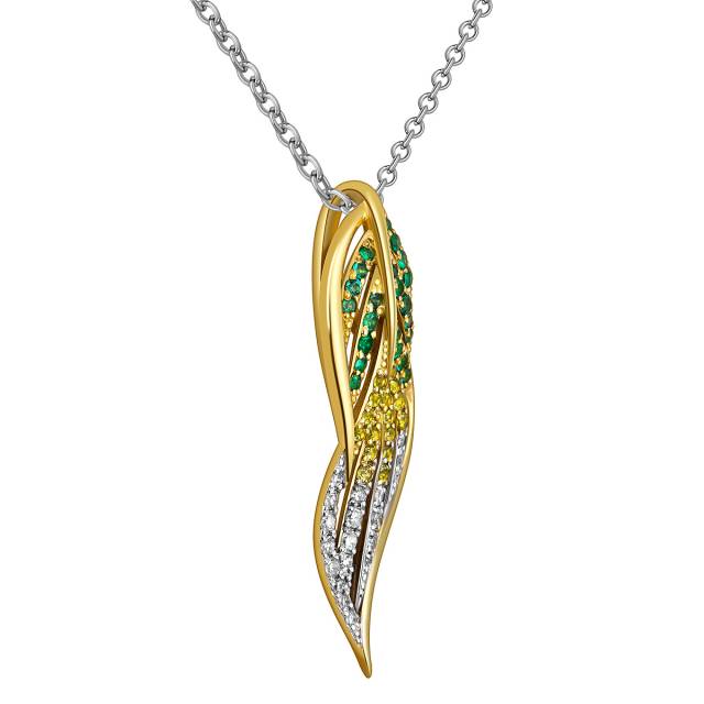 Кулон из жёлтого золота с бриллиантами, изумрудами и жёлтыми сапфирами (059573)