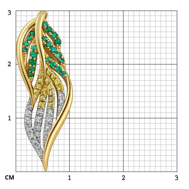 Кулон из жёлтого золота с бриллиантами, изумрудами и жёлтыми сапфирами (059573)