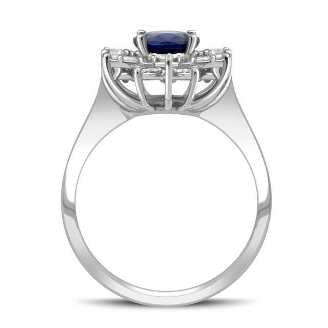 Кольцо из белого золота с бриллиантами и сапфиром (038163)