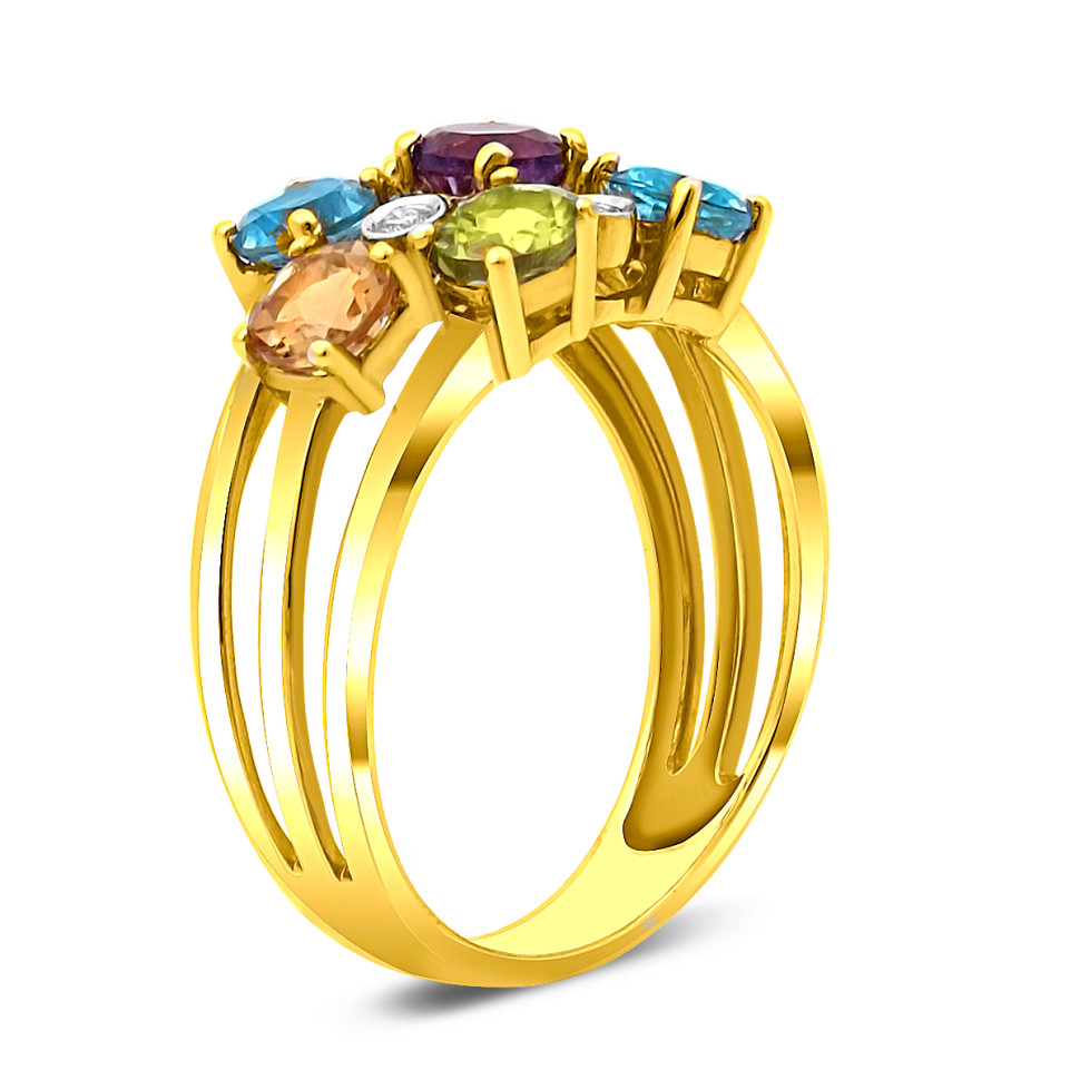 Кольцо из жёлтого золота с бриллиантами и цветными полудрагоценными камнями (021264)