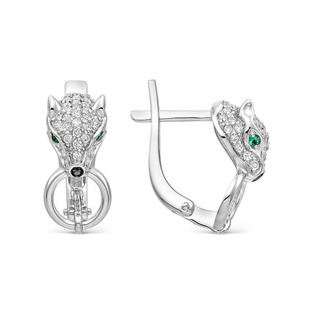 Серьги из белого золота с бриллиантами и изумрудами (059866)
