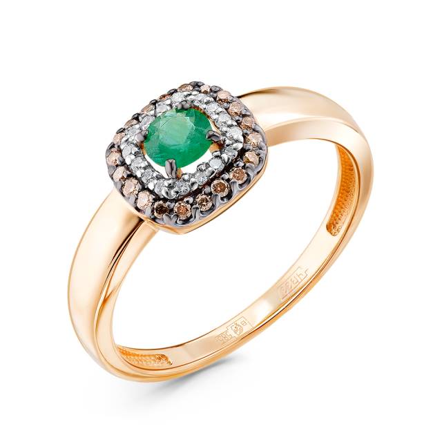 Кольцо из красного золота с бриллиантами и изумрудом (060088)