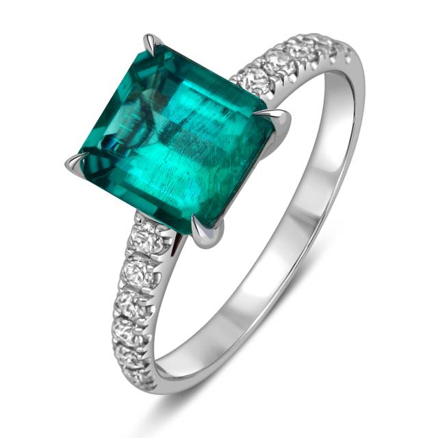Кольцо из белого золота с бриллиантами и изумрудом (058509)