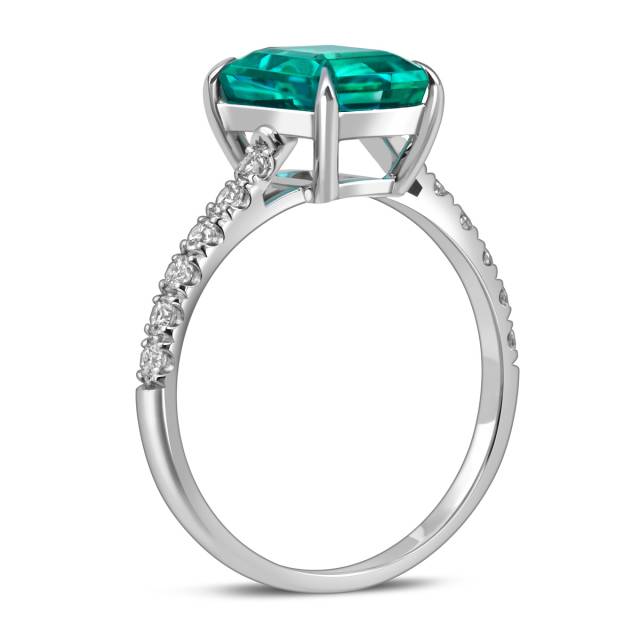 Кольцо из белого золота с бриллиантами и изумрудом (058509)