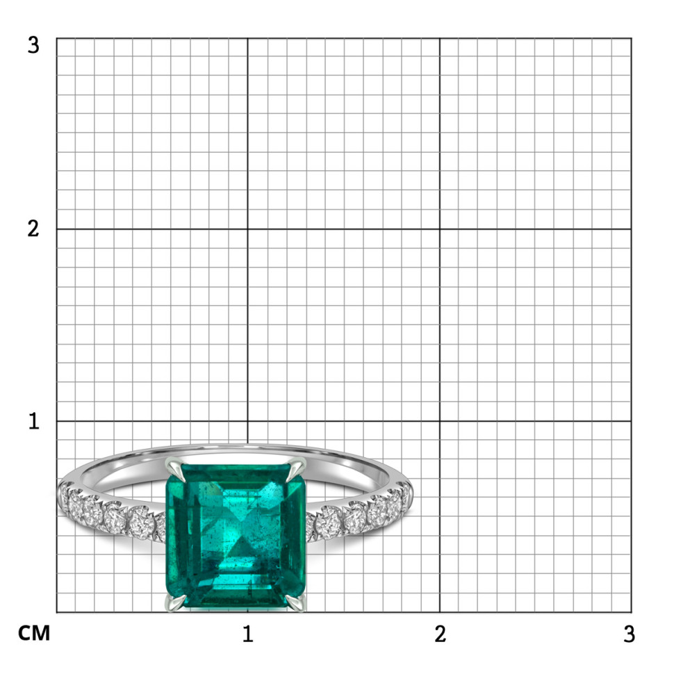 Кольцо из белого золота с бриллиантами и изумрудом (058509)
